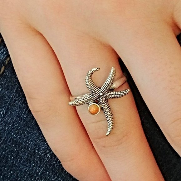 Turquoise Starfish Sterling Ring - Picture 4 of 4